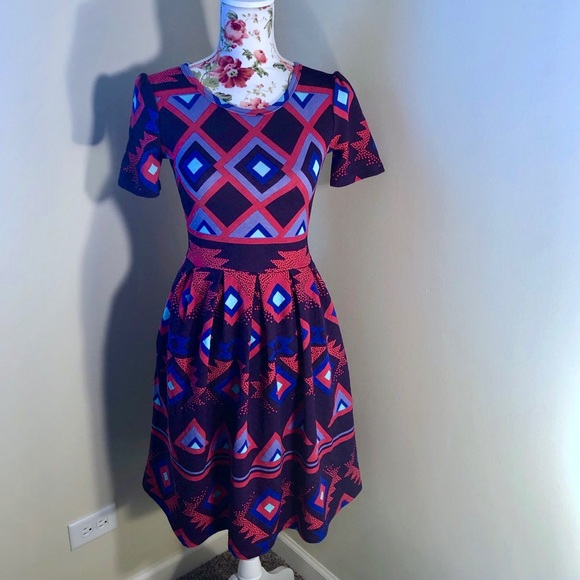LuLaRoe Dresses & Skirts - SOLD LuLaRoe “Amelia” Fit & Flare Aztec Dress XS